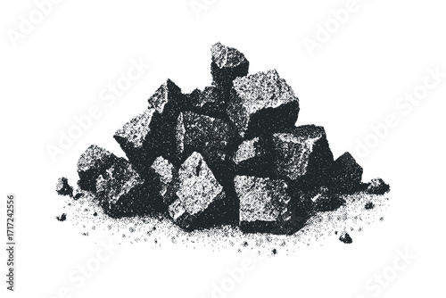 Pile of dark rough stones on. Vector hand drawn