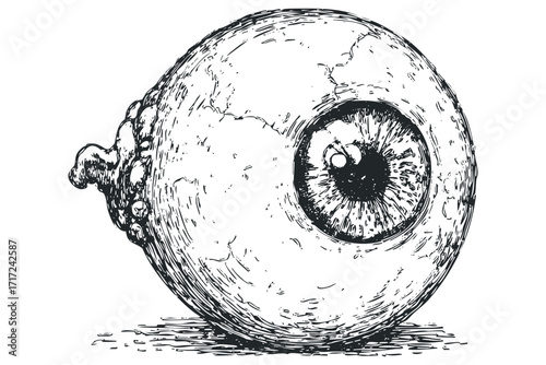 Disturbing Eyeball Graphic with Distorted Textures on. Vector hand drawn