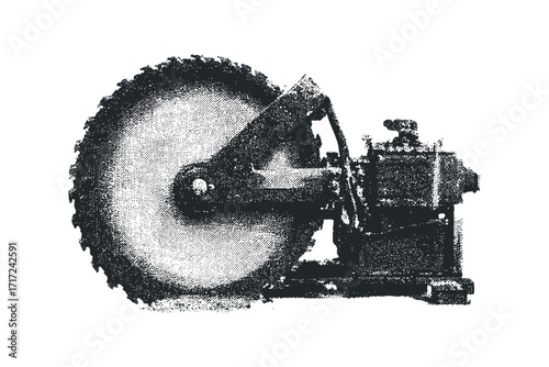 Circular Saw Blade with Industrial Mechanism on. Vector hand drawn