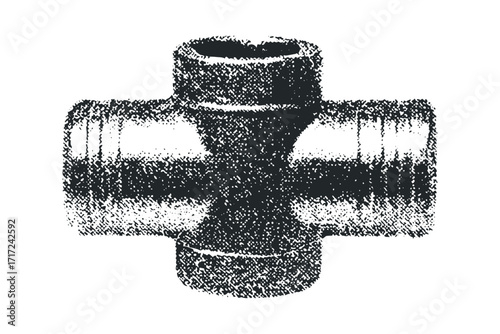 Pipe Fitting Tee Connector Isolated on. Vector hand drawn