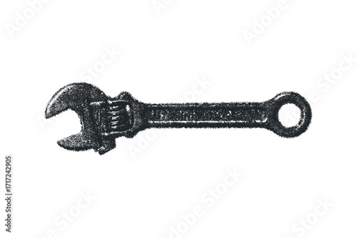 Adjustable wrench on. Vector hand drawn