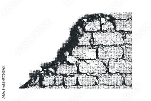Distressed brick wall texture, grunge, weathered, rough surface. Vector hand drawn