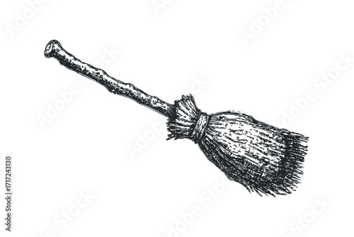 Sketch of a witches broom. Vector hand drawn