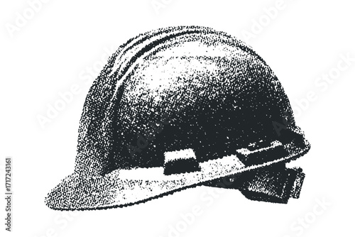 Black hard hat white surface. Vector hand drawn