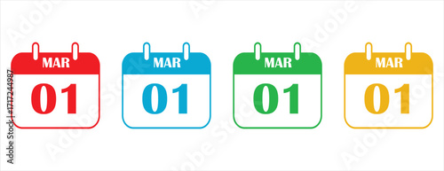 Colorful Calendar Icons for March, Showing Specific Date