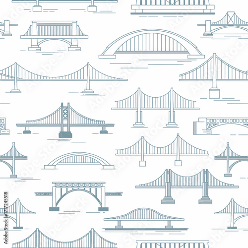 Seamless pattern of various bridge designs, showcasing architectural diversity and engineering marvels.