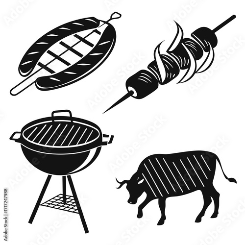 Barbecue grill sausages shish kebab bull food
