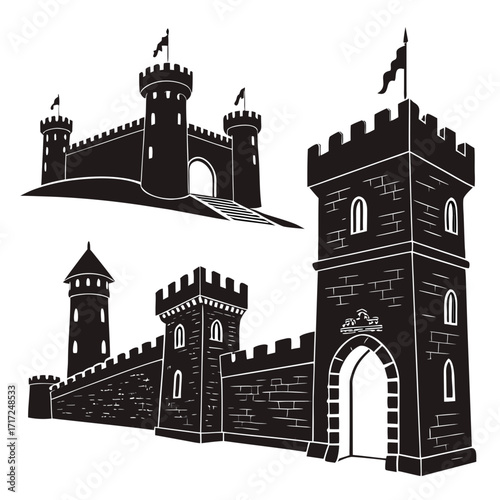Black castle fortresses and walls gate tower