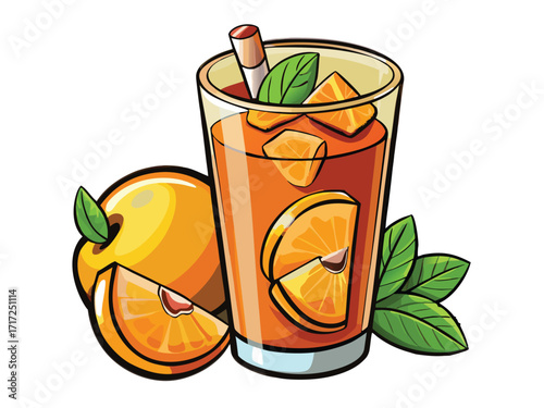 Refreshing orange drink with fruit and mint orange juice iced drink