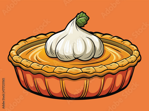 A whole garlic bulb sits atop a golden pie pastry crust