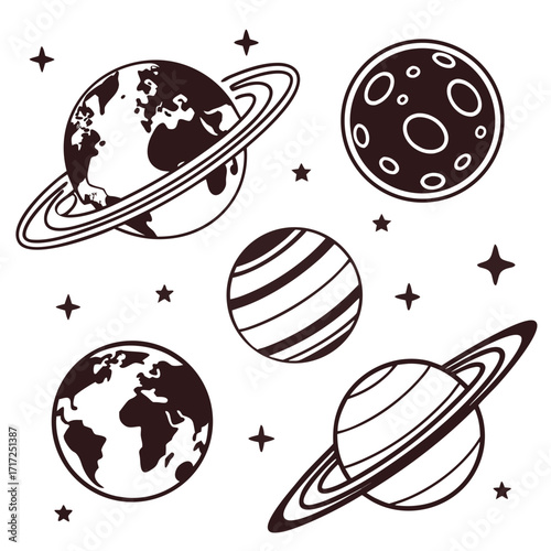 Celestial bodies and stars collection planet moon