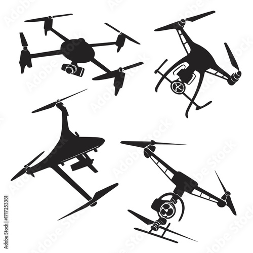 Drone aerial perspective silhouettes quadcopter flying