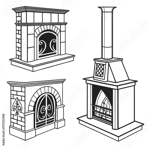 Fireplace chimney architectural elements vector