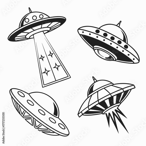 Four flying saucers in motion spaceship alien craft