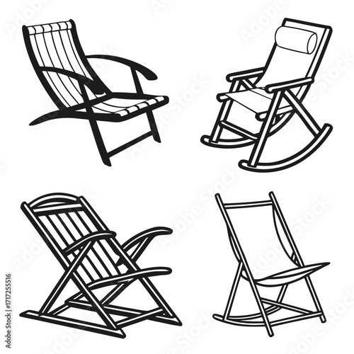 Four lounge chairs and rocking chair outdoor furniture