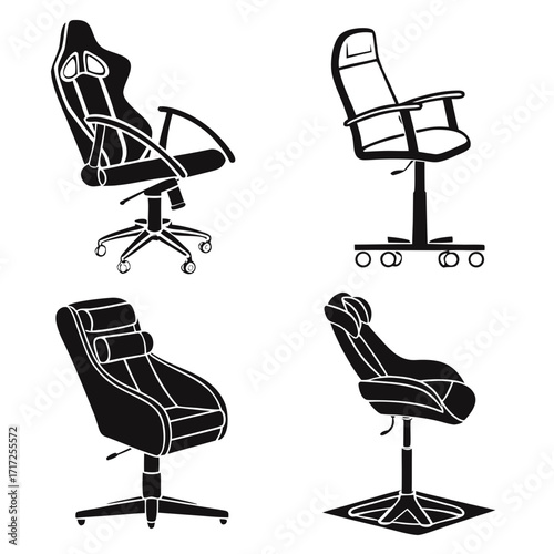 Four modern chair silhouettes black white