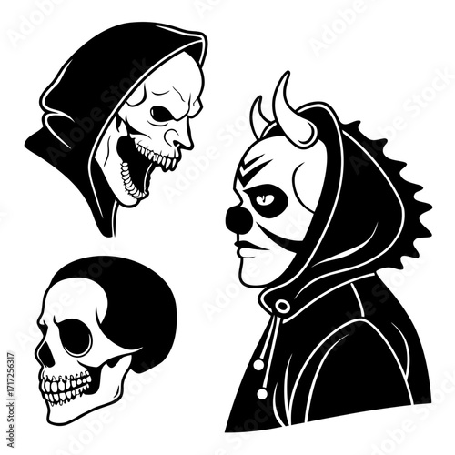 Grim reaper skull clown mask silhouettes halloween