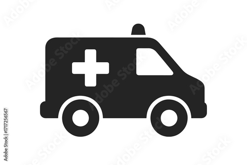 Ambulance vehicle icon for medical emergency and first aid. Paramedic rescue van symbol. Hospital transport car with a cross. Healthcare graphic element for web and app design.