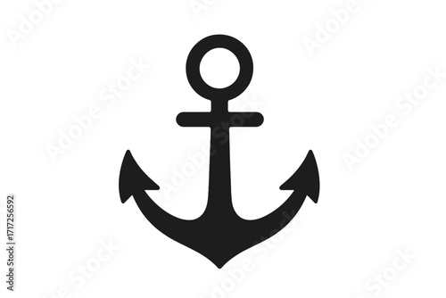 Anchor symbol icon vector graphic. Nautical marine element for sailors and sea travel. Simple black boat or ship equipment silhouette. Concept of stability, safety, and hope.