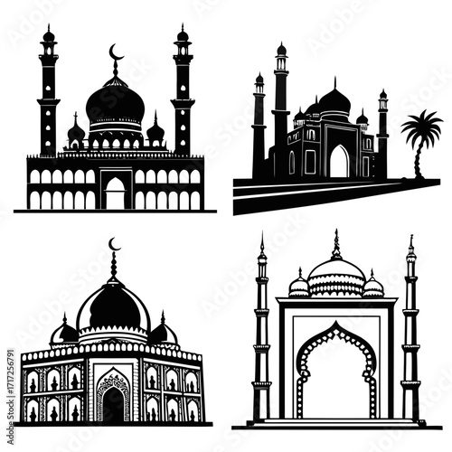 Islamic architecture silhouettes domes minarets arches
