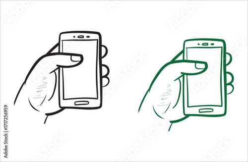 Hand Holding Smartphone Icon – Black and Green Mobile Device Vector