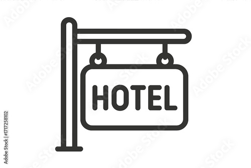 Hotel sign icon, vector graphic element for travel and tourism. Symbol for accommodation, booking, resort, and vacations. Simple outline logo for hospitality industry.