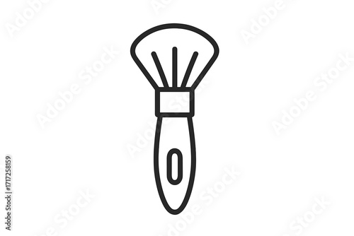 Cosmetic makeup brush line icon. Beauty powder and blush applicator tool for face. Symbol of glamour, cosmetics, and skincare routine. Professional make-up artist accessory.