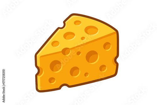 Cheese vector icon. Wedge of swiss cheese cartoon illustration. Dairy food product graphic. Yellow cheese with holes. Snack symbol. Delicious slice for menu, web, logo. Isolated.