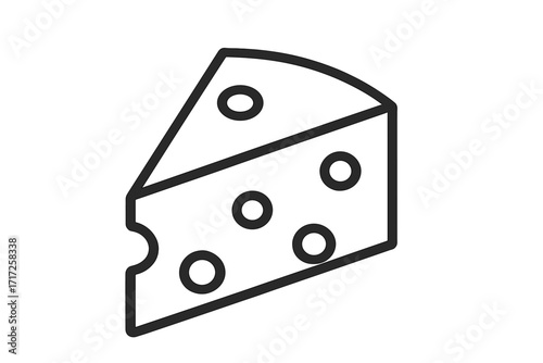 Cheese wedge line icon. Swiss cheese block vector. Dairy food symbol. Isolated linear graphic for logo, website, menu, app. Gourmet snack, appetizer, ingredient illustration.