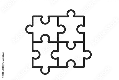 Puzzle icon. Jigsaw pieces fitting together. Vector for connection, solution, complementarity, problem-solving. Concept for teamwork, strategy, collaboration, and partnership.
