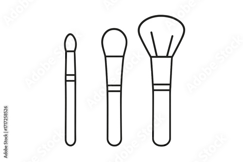 Makeup brush set line icon. Vector illustration of cosmetic tools for beauty and fashion. Outline graphic of eyeshadow, powder, blush brushes for cosmetology and makeup artists.