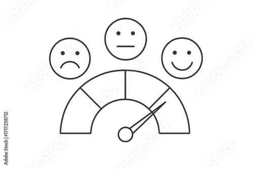 Customer satisfaction meter for feedback. Rate scale with happy, neutral and sad emoticons. Positive review or good opinion concept. Quality control and performance level.