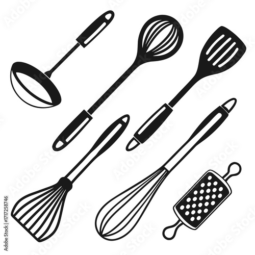 Kitchen utensil silhouettes collection utensils cooking