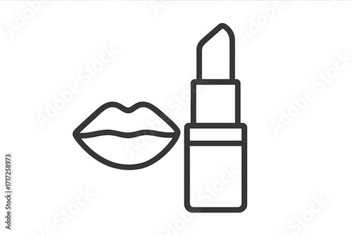 Lipstick and lips thin line icon. Beauty, makeup, and cosmetics concept. Minimal vector outline symbol for web, app, salon, and fashion. Isolated graphic illustration.