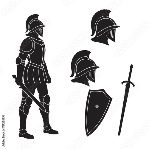 Knight armor set with sword and shield helmet