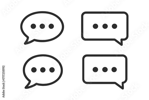 Speech bubbles with three dots communication icon set. Vector graphic for chat, speaking, dialogue. Communication symbol for messenger, comment, message, typing, think. Ellipsis.