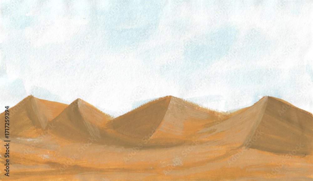 Φωτογραφία Watercolor painting nature background of blue sky with mountain and desert on paper
