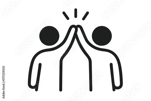 High five icon with two people. Team celebration symbol for success, partnership, friendship, and agreement. Vector for cooperation, unity, support, and positive business achievement.