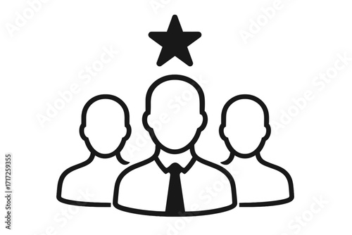 Team and leadership icon with a manager and star. Business teamwork, group collaboration, and corporate hierarchy concept. Vector for staff management, personnel, and organization.