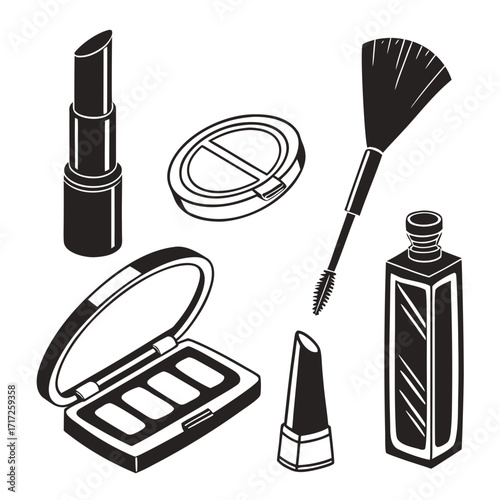 Makeup and beauty products collection lipstick compact powder