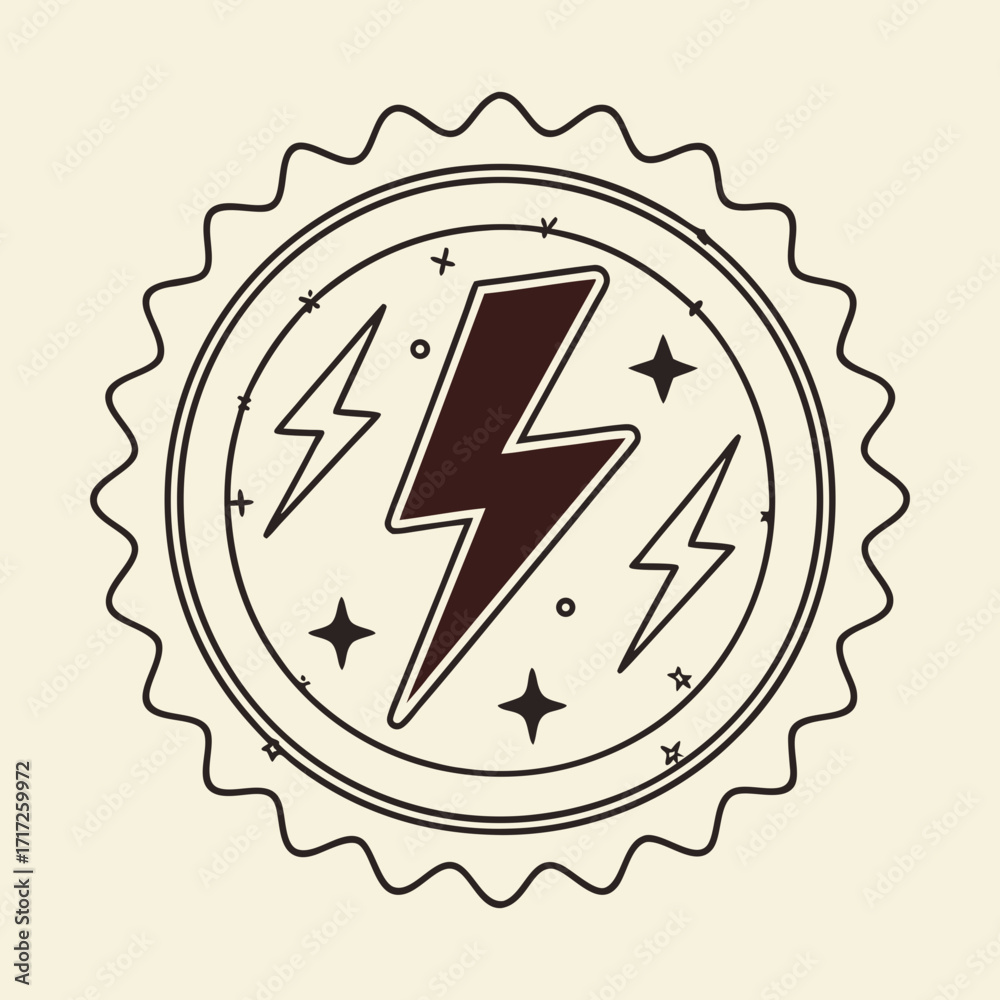 Fototapeta premium Retro style lightning bolt emblem with stars and circles