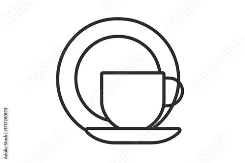 Cup and saucer with plate line icon. Coffee cup symbol. Tea time pictogram. Minimal vector illustration for cafe menu, restaurant, web. Tableware, dishware, kitchen utensil set.