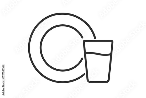 Plate and glass line icon. Clean dishes symbol. Kitchenware and tableware concept for food, drink, and restaurant service. Vector illustration for web, apps, and washing.