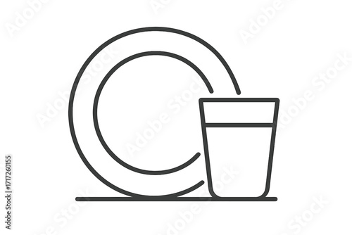 Clean dishes line icon. Plate and glass symbol. Tableware, kitchenware outline vector illustration. Concept for restaurant, cafe, dining, food service, washing, household.