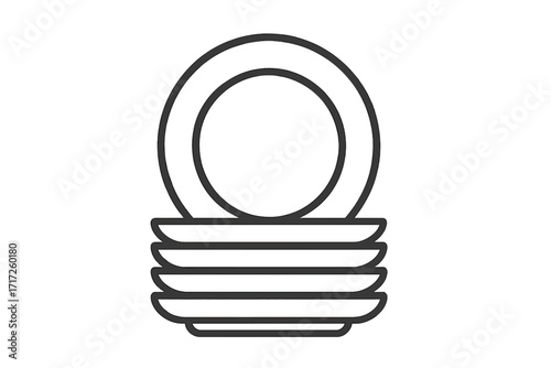 Stack of clean plates line icon. Simple outline vector illustration of washed dishes. Concept for kitchen, restaurant, food service, dinnerware, and crockery. Dishwashing chore symbol.