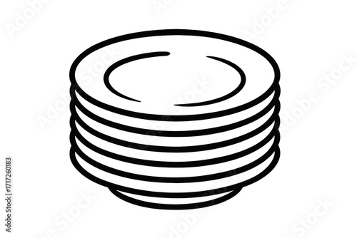 Stack of plates line icon for web and graphic design. Clean dishes vector illustration for restaurant, kitchen, or cafe menu. Minimalist crockery, tableware, dishware symbol.