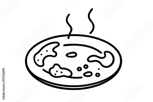 Hot soup in a bowl icon. Steaming plate of food. Simple line art vector illustration for menu, website or app. Concept of lunch, dinner, meal, cooking, restaurant, cafe.