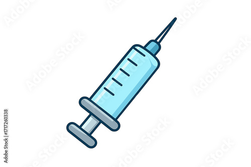 Syringe injection icon. Vector medical symbol for vaccination and immunization. Vaccine shot for treatment. Simple cartoon illustration for hospital, clinic, or healthcare graphic.