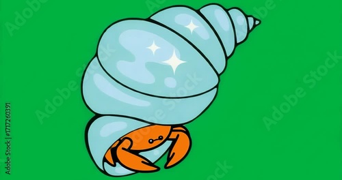 Graphic designers using hermit crab illustration on transparent background, showing shell sparkles