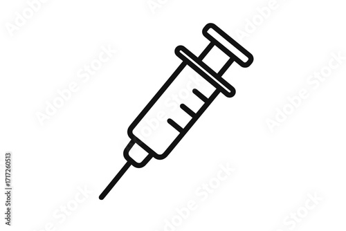 Syringe icon vector. Medical injection & vaccine symbol. Health care, medicine, and immunization concept. Simple line art illustration for hospital, clinic, web, and app design.